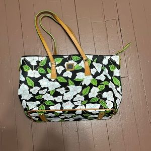 Dooney & Bourke shopper tote leather bag black with white flowers